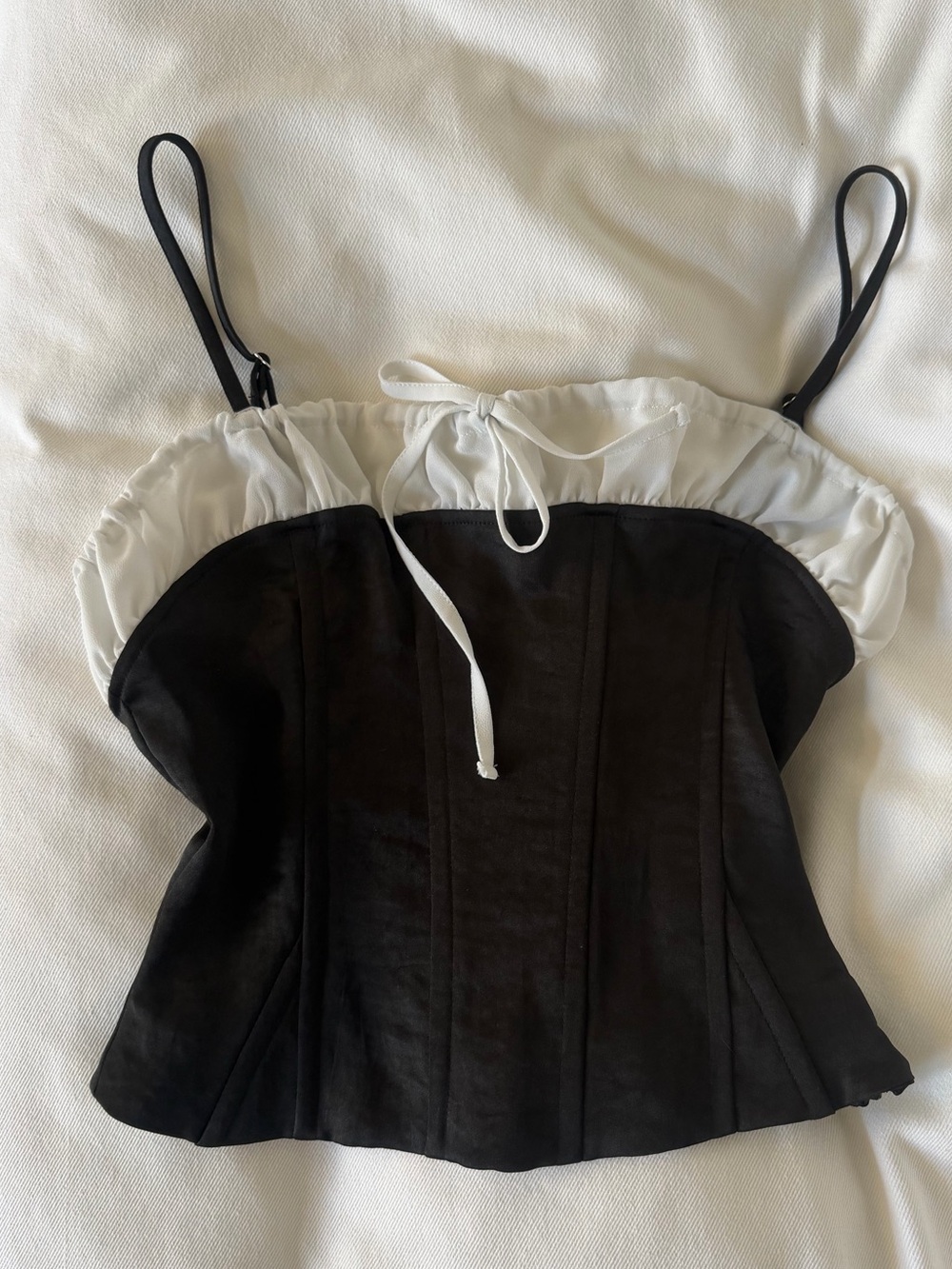 Beverly and Beck Black Corset Top with White Trim